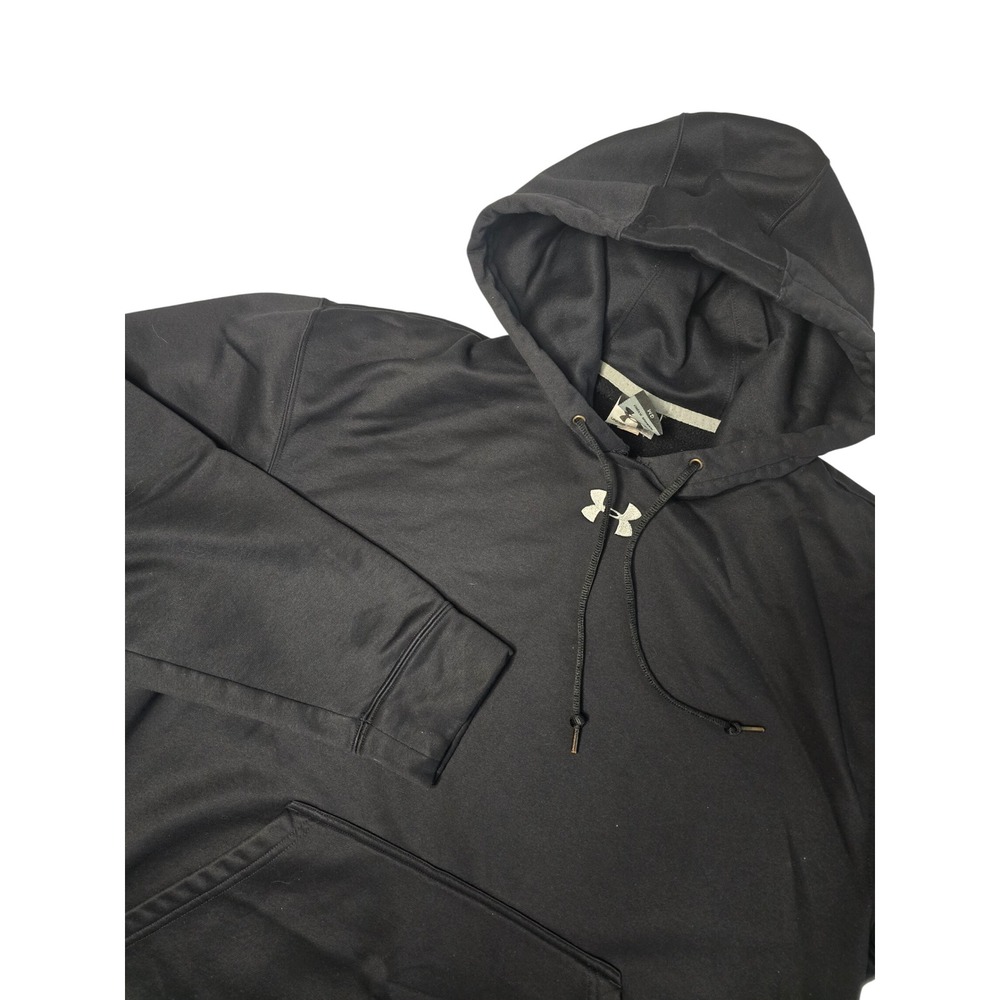 Under Armour Mens Medium M Black Fleece Pullover Hoodie Sweatshirt Loose UA EUC